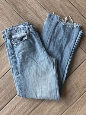 Zara Light Blue Straight Leg Jeans with Frayed Hem